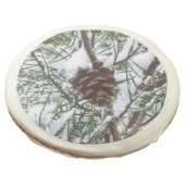 Snowy Pine Cone II Winter Nature Photography Sugar Cookie (Angled)