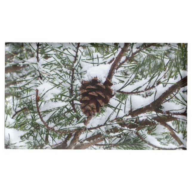 Snowy Pine Cone II Winter Nature Photography Table Card Holder (Front)