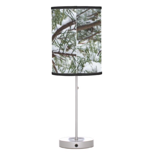 Snowy Pine Cone II Winter Nature Photography Table Lamp (Back)