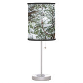 Snowy Pine Cone II Winter Nature Photography Table Lamp (Left)