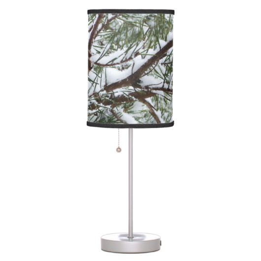 Snowy Pine Cone II Winter Nature Photography Table Lamp (Right)