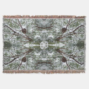 Snowy Pine Cone II Winter Nature Photography Throw Blanket