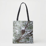 Snowy Pine Cone II Winter Nature Photography Tote Bag