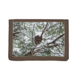 Snowy Pine Cone II Winter Nature Photography Tri-fold Wallet