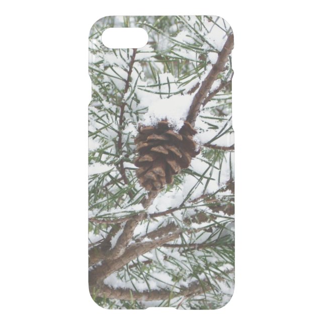 Snowy Pine Cone II Winter Nature Photography Uncommon iPhone Case (Back)