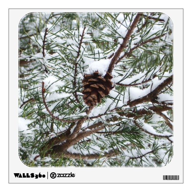 Snowy Pine Cone II Winter Nature Photography Wall Sticker (Front)