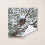 Snowy Pine Cone II Winter Nature Photography Wash Cloth