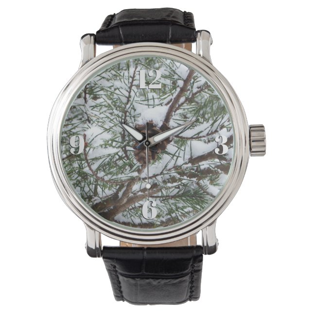 Snowy Pine Cone II Winter Nature Photography Watch (Front)