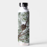 Snowy Pine Cone II Winter Nature Photography Water Bottle