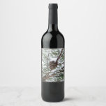 Snowy Pine Cone II Winter Nature Photography Wine Label