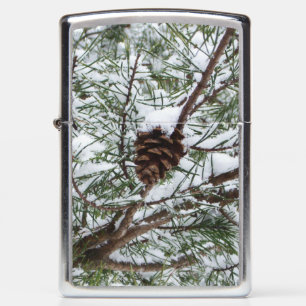 Snowy Pine Cone II Winter Nature Photography Zippo Lighter