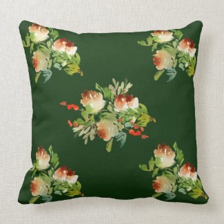Snowy Pine Cones, Berries Dark Green Pillow 20x20