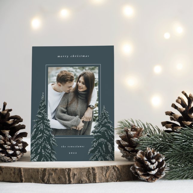 Snowy Pine | Elegant Christmas Photo Holiday Card (Creator Uploaded)