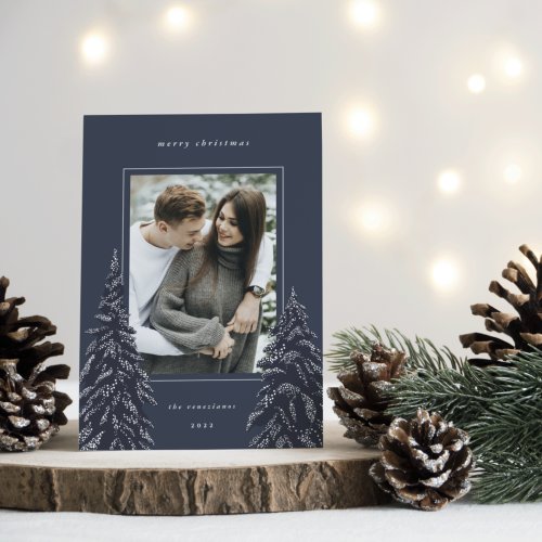 Snowy Pine  Elegant Christmas Photo Holiday Card