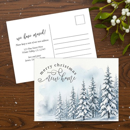 Snowy Pine Forest Christmas New Home Postcard