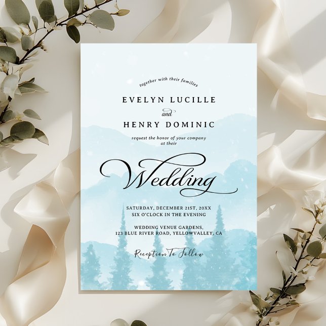 Snowy Pine Forest Mountains Winter Wedding Invitation (Creator Uploaded)