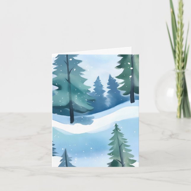 Snowy Pine Forest | Winter Watercolor Holiday Card (Front)