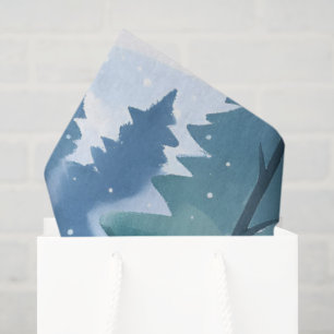 Snowy Pine Forest Winter Watercolor Tissue Paper