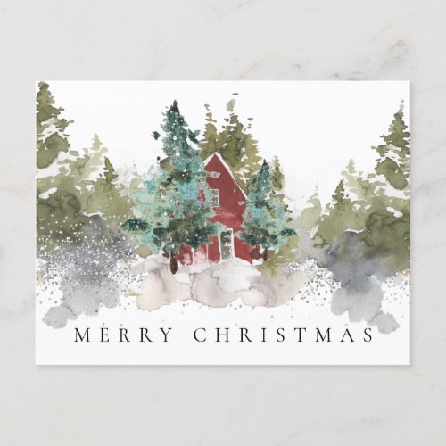 Snowy Pine Forest Woodland Merry Christmas Holiday Postcard
