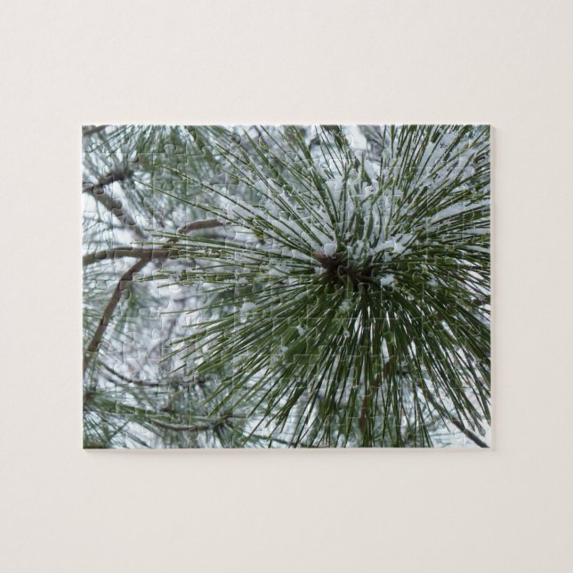 Snowy Pine Needles Winter Nature Photography Jigsaw Puzzle (Horizontal)