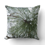 Snowy Pine Needles Winter Nature Photography Throw Pillow
