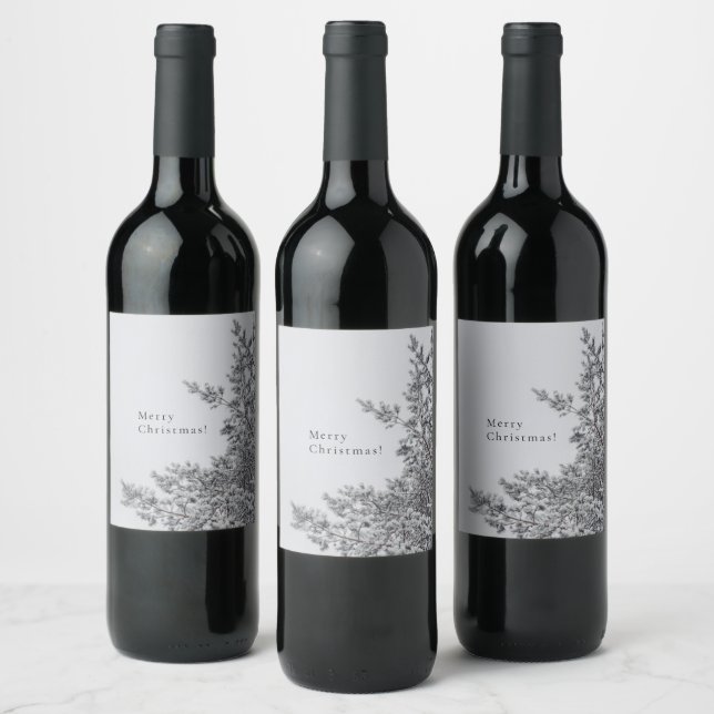 Snowy Pine, Scandinavian Christmas esthetic Wine Label (Bottles)