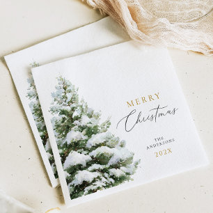 Snowy Pine Tree Christmas Napkins