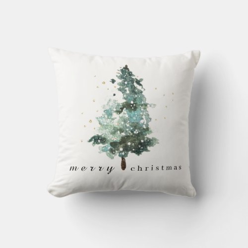 Snowy Pine Tree Glitter Christmas  Throw Pillow