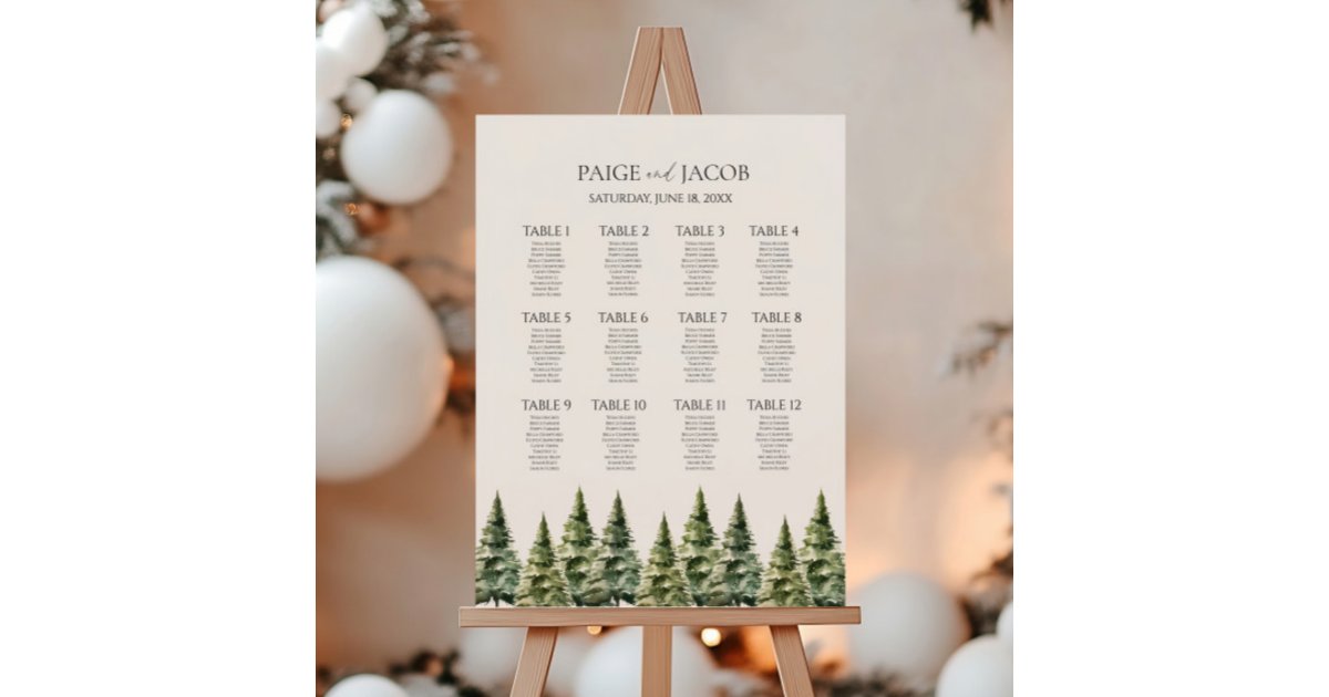 Snowy Pine Tree Medium Wedding Seating Chart Foam Board | Zazzle