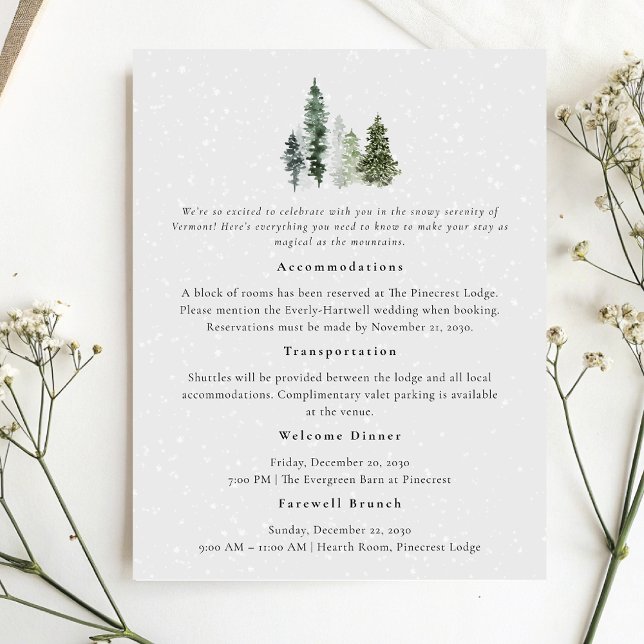 Snowy Pine Tree Winter Wedding Details Enclosure Card (Creator Uploaded)