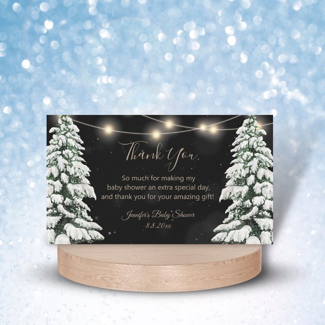  snowy pine trees  baby shower thank you black note card (Creator Uploaded)