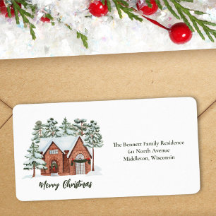Snowy Pine Trees Custom Christmas Return Address Label