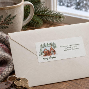 Snowy Pine Trees Custom Christmas Return Address Label