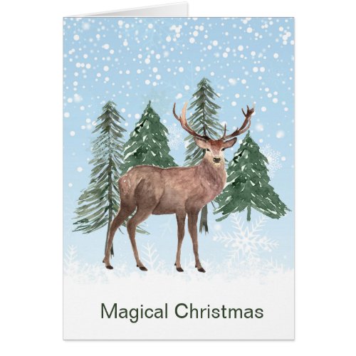 Snowy pine trees deer Christmas Card