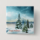 Snowy pine trees near a lake