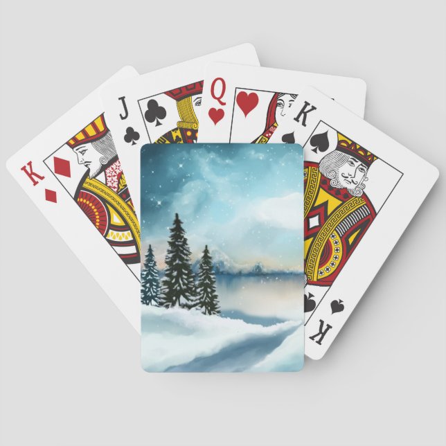 Snowy pine trees near a lake     poker cards (Back)