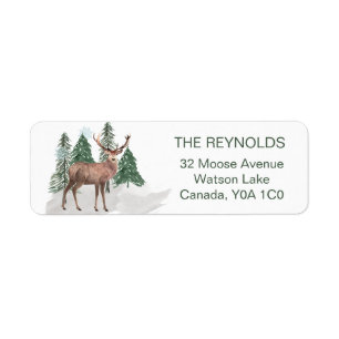 Snowy pine trees, Reindeer Return Address Label