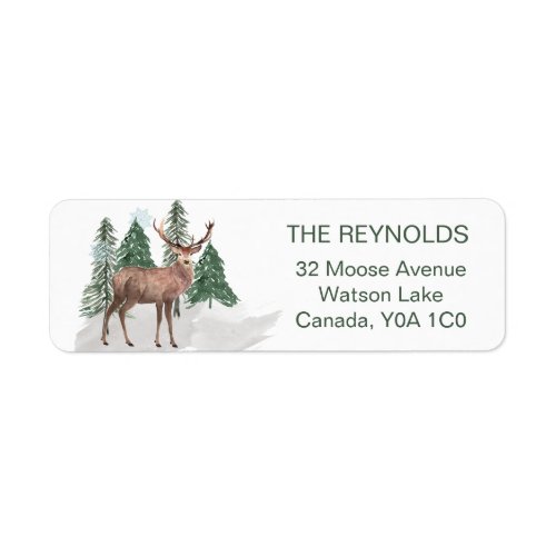 Snowy pine trees Reindeer Return Address Label