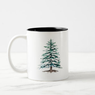 snowy pine trees Two-Tone coffee mug