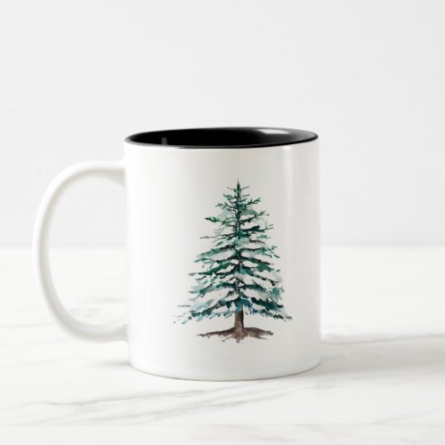 snowy pine trees Two_Tone coffee mug