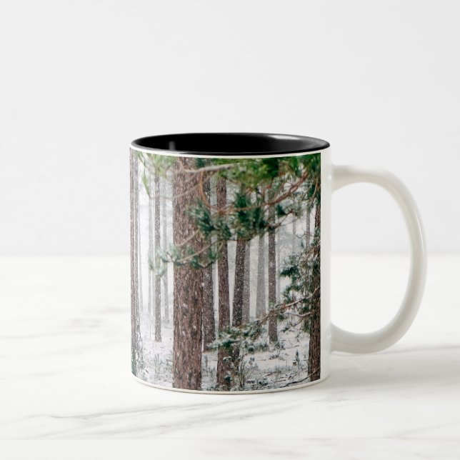 Snowy Pine trees Two-Tone Coffee Mug (Right)