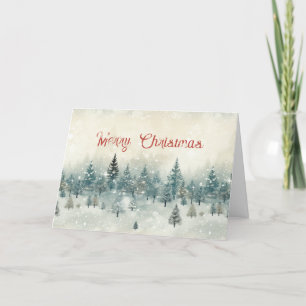 Snowy Pine Trees Vintage Christmas Card