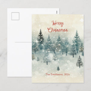 Snowy Pine Trees Vintage Christmas Postcard