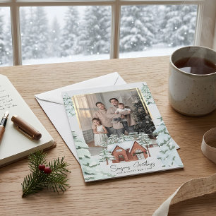 Snowy Pine Trees Winter Scene Photo Christmas Holiday Card