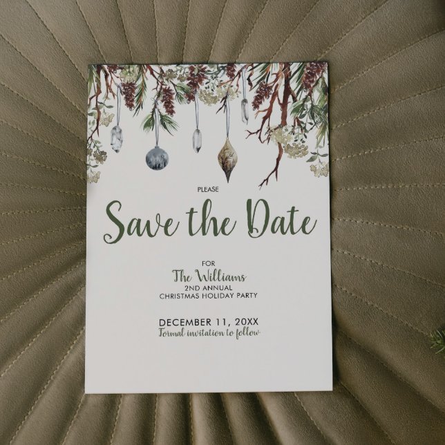 SNOWY PINES Christmas Holiday Party Save the Date Invitation (Mark Your Calendars! Annual Christmas Party Save-the-Date 🎄🎉 [Add Your Info])