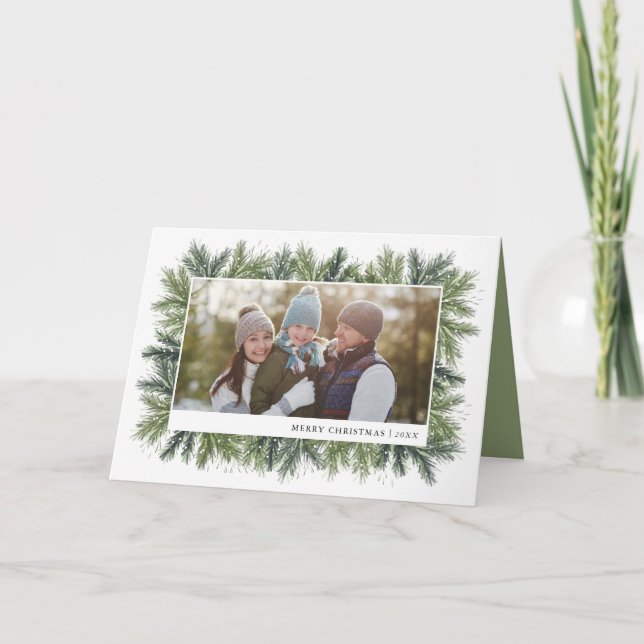 Snowy Pines Christmas Photo Card (Front)