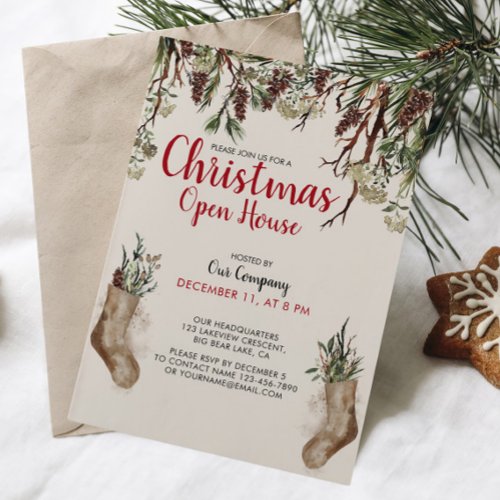 SNOWY PINES Company Christmas Open House Invitation