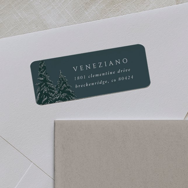 Snowy Pines Evergreen Tree Holiday Return Address Label (Creator Uploaded)