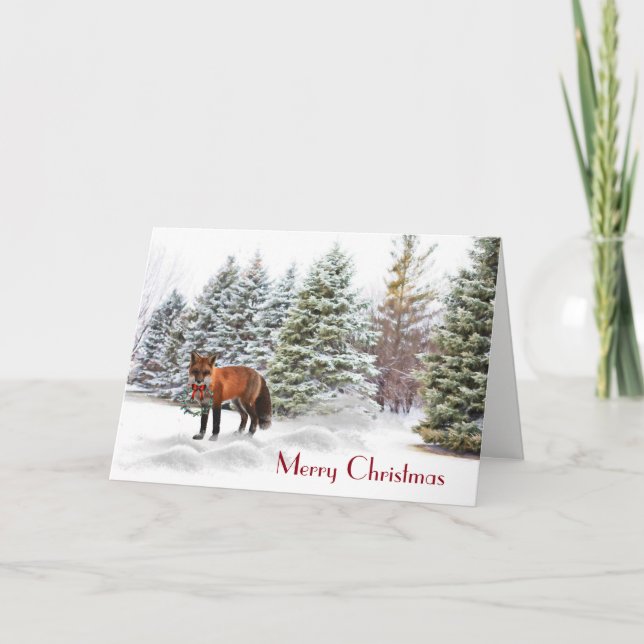 Snowy Pines with Fox Christmas Nature Card (Front)