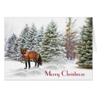 Snowy Pines with Fox Christmas Nature Card